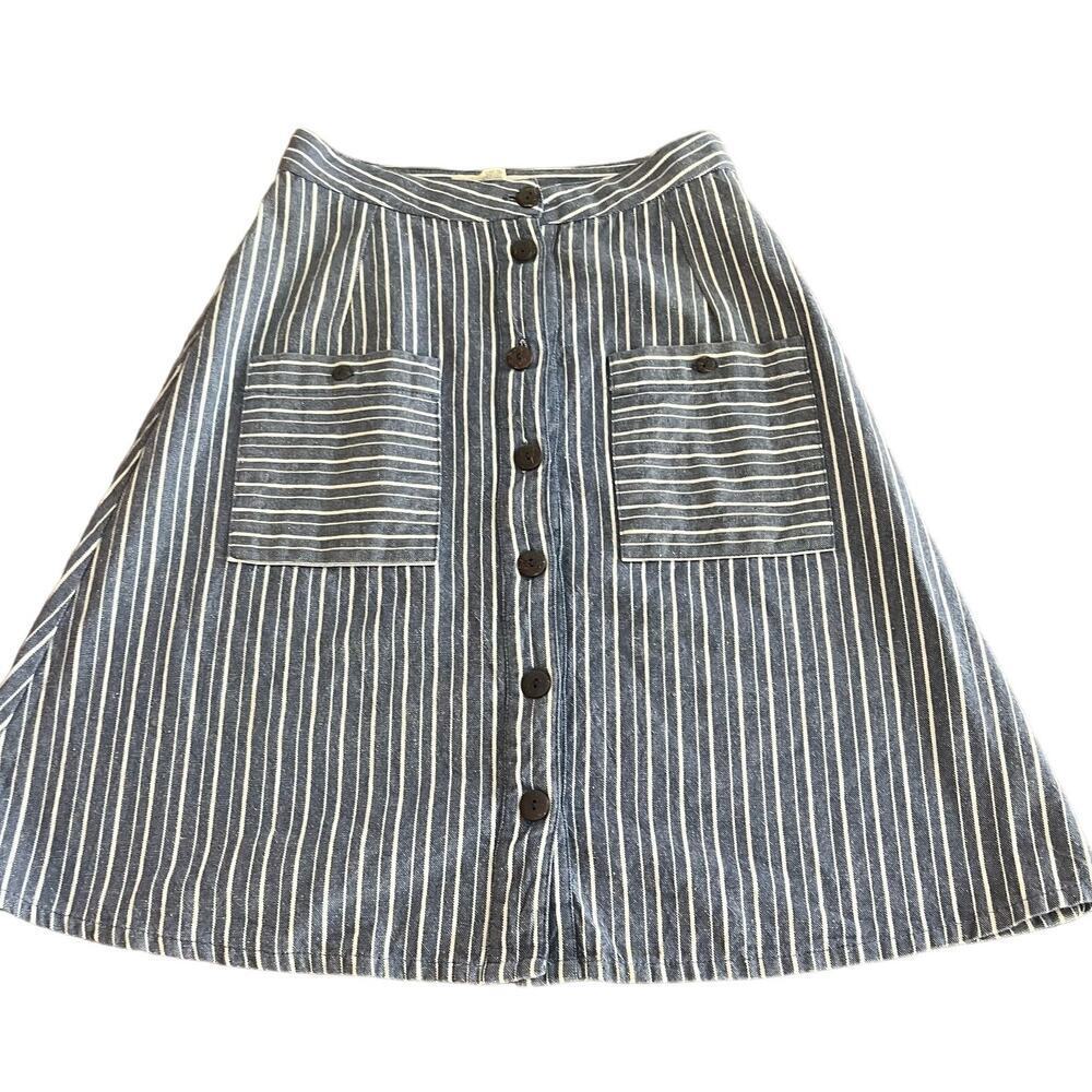 Mata Traders Midi A Line Blue White Striped Button Skirt-XS - Picture 1 of 5
